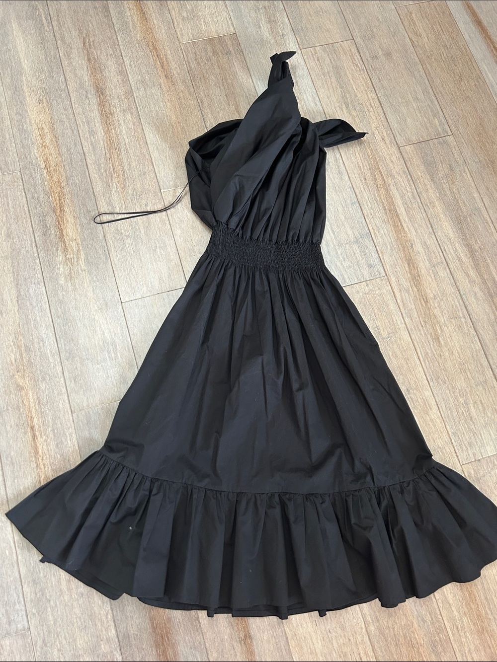Monica Nera Shoulder tie ruched waist ruffle skirt midi cotton dress size XS